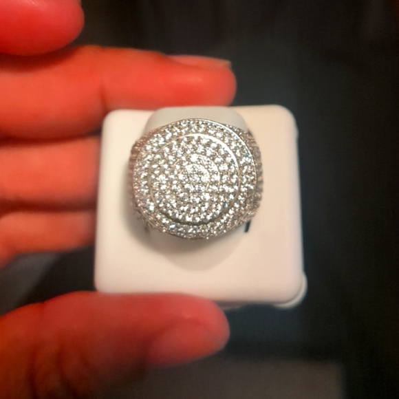 Mens Sterling silver Rhodium Finish Dome CZ Ring size 9 - Picture 1 of 2